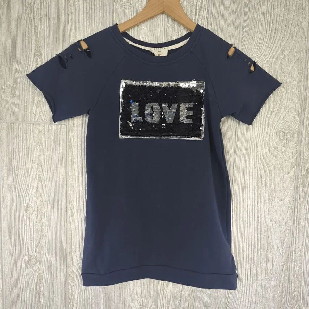 Hayden Girls Black Shirt Dress Flip Change Sequin LOVE Size 9/10